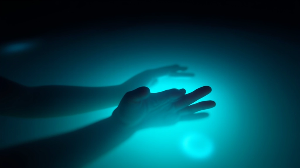 Mano en el agua luminiscente brillando con bioluminiscencia azul verdosa en la oscuridad nocturna