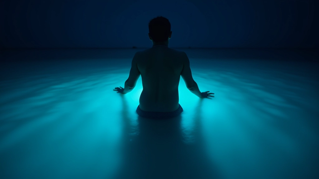 Persona mirando el agua bioluminiscente brillante en primer paseo nocturno por la bahía